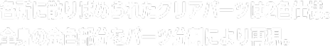 各所に散りばめられたクリアパーツは2色仕様。全身の金色部分をパーツ分割により再現。